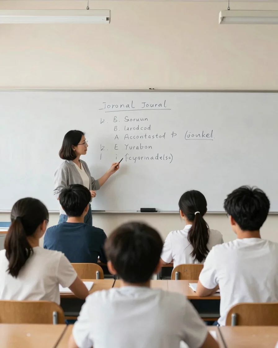 Editorial educational photography: a teacher at a whiteboard expl